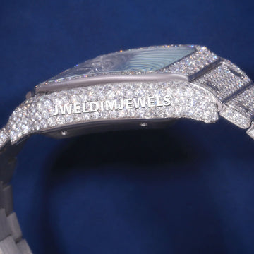 Two Tone Rose & Silver Fully Iced Out Diamond Watch with Roman Dial VVS Clarity Gurukrupa-Gems