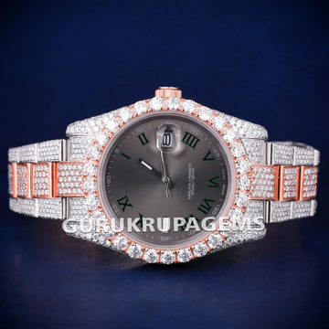 Two Tone Silver Yellow Gold Color Diamond Jubilee Watch with Black Roman Dial and Fully Iced Out Presidential Bracelet for Mens Luxury Look Gurukrupa-Gems