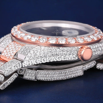 Two Tone Silver Yellow Gold Color Diamond Jubilee Watch with Black Roman Dial and Fully Iced Out Presidential Bracelet for Mens Luxury Look Gurukrupa-Gems