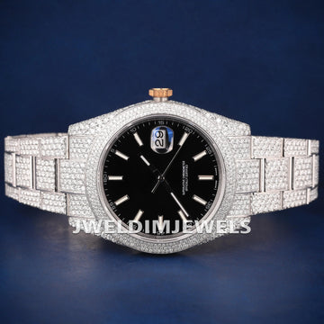 Two Tone Silver Yellow Gold Color Diamond Jubilee Watch with Black Roman Dial and Fully Iced Out Presidential Bracelet for Mens Luxury Look Gurukrupa-Gems