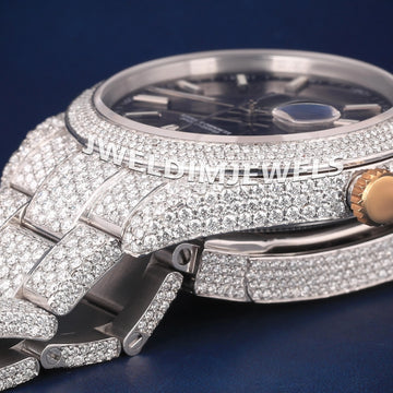 Two Tone Silver Yellow Gold Color Diamond Jubilee Watch with Black Roman Dial and Fully Iced Out Presidential Bracelet for Mens Luxury Look Gurukrupa-Gems