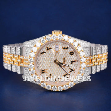 Two Tone Silver & Yellow Dial with Round and Baguette cut Bezel Fully Iced Out Customized Watch for Unisex in HipHop Luxury New Unique Watches (Copy) Gurukrupa-Gems