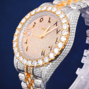 Two Tone Silver & Yellow Dial with Round and Baguette cut Bezel Fully Iced Out Customized Watch for Unisex in HipHop Luxury New Unique Watches (Copy) Gurukrupa-Gems