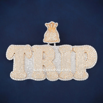 Iced Out Money Bag Pendant with Diamond Dollar Symbol and 14KT Two Tone Custom Hip Hop Gurukrupa-Gems