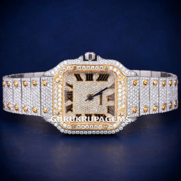 Fully Custom Iced Out Blue Roman Numeral Dial with Diamond Bezel Ballon Bleu Dumont Automatic Movement Luxurious Watch (Copy) Gurukrupa-Gems