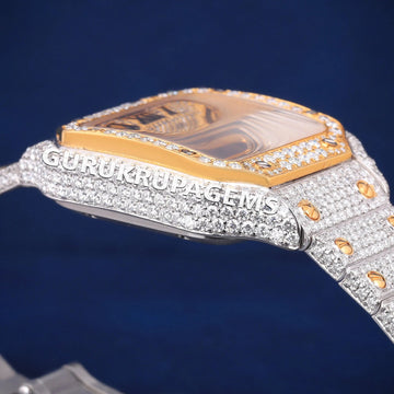 Fully Custom Iced Out Blue Roman Numeral Dial with Diamond Bezel Ballon Bleu Dumont Automatic Movement Luxurious Watch (Copy) Gurukrupa-Gems