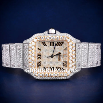 Two Tone VVS Moissanite Diamond Solid Gold Plated Iced Out Hip Hop Rapper for Women Gurukrupa-Gems