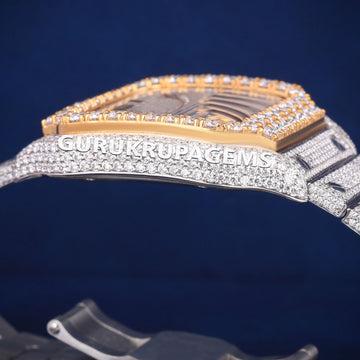 Two Tone VVS Moissanite Diamond Solid Gold Plated Iced Out Hip Hop Rapper for Women Gurukrupa-Gems