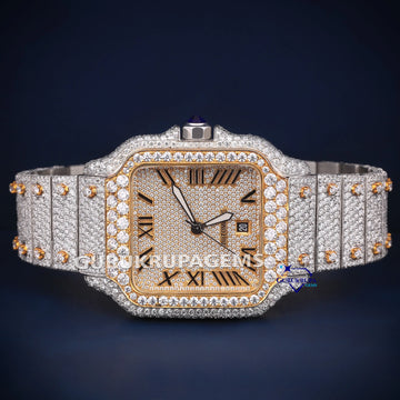 Two Toned Roman Dials Hip Hop Iced Out Watch Gurukrupa-Gems