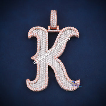Two tone custom letter K hip hop diamond pendant Gurukrupa-Gems