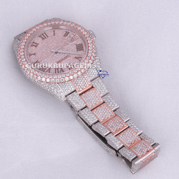 Two tone lab diamond hip hop branded watch for men vvs clarity diamonds in stainless steel Gurukrupa-Gems