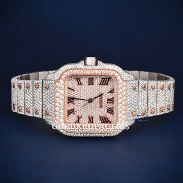 Two tone rose and white fully iced out diamond watch Gurukrupa-Gems