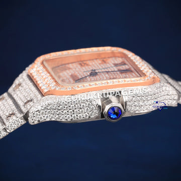 Two tone rose and white fully iced out diamond watch Gurukrupa-Gems