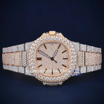 Two toned iced out hiphop diamond watch for men Gurukrupa-Gems