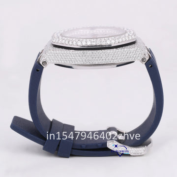 Unique chronograph style blue belt diamond watch