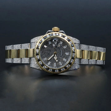 Unique yet Stylish two tone hip hop diamond watch with moissanite diamonds with yellow and white color-Gurukrupa-Gems