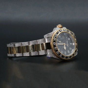 Unique yet Stylish two tone hip hop diamond watch with moissanite diamonds with yellow and white color-Gurukrupa-Gems