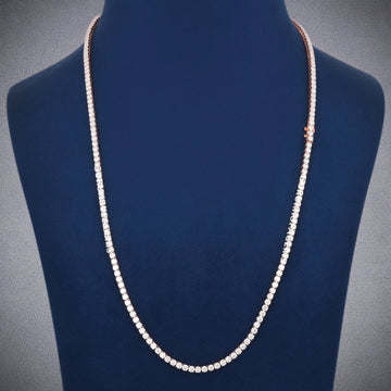 Unisex 24 Inch 3mm Rose Gold Diamond Tennis Chain Iced Out Necklace Daily Wear Everyday Gurukrupa-Gems