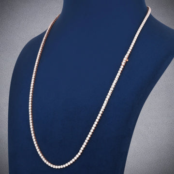 Unisex 24 Inch 3mm Rose Gold Diamond Tennis Chain Iced Out Necklace Daily Wear Everyday Gurukrupa-Gems