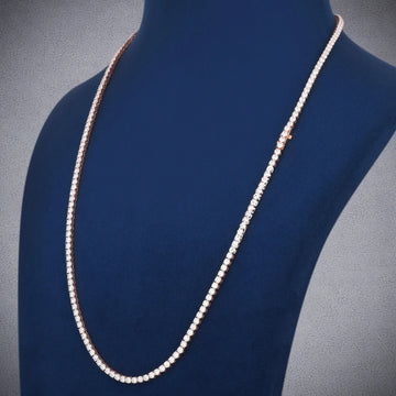 Unisex 24 Inch 3mm Rose Gold Diamond Tennis Chain Iced Out Necklace Daily Wear Everyday Gurukrupa-Gems