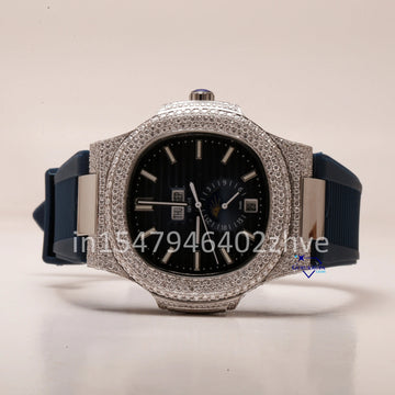 Upgrade your style with a classy diamond watch featuring a moissanite diamond-studded rubber belt