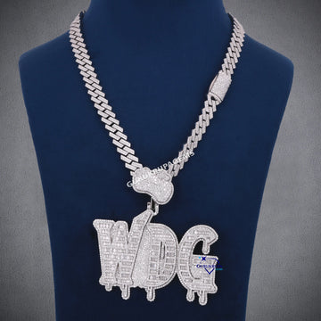 VVS Clarity Round And Baguette Cut Lab Diamond Chain With Pendant In 14KT White Gold Gurukrupa-Gems