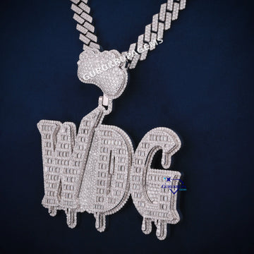 VVS Clarity Round And Baguette Cut Lab Diamond Chain With Pendant In 14KT White Gold Gurukrupa-Gems