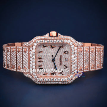 VVS pass tester fully rose gold hip hop arabic dial diamond watch Gurukrupa-Gems