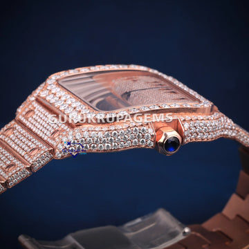 VVS pass tester fully rose gold hip hop arabic dial diamond watch Gurukrupa-Gems