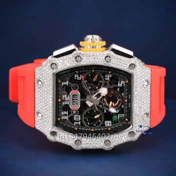 Mechanical branded red belt diamond watch for men