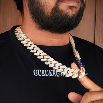 Two tone 24 inch 20 mm baguette cut diamond cuban necklace
