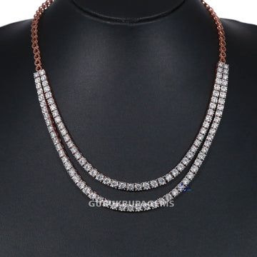 Wear this stylish neckline diamond necklace in 14 kt rose gold with lab created diamonds in vvs clarity Gurukrupa-Gems