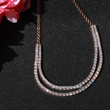 Wear this stylish neckline diamond necklace in 14 kt rose gold with lab created diamonds in vvs clarity Gurukrupa-Gems