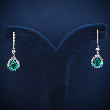 Wedding Pear Green gemstone diamond earrings Gurukrupa-Gems