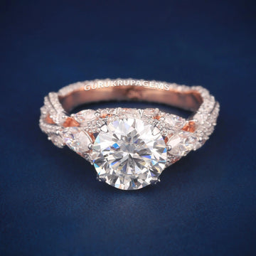 Halo Style Round Diamond Engagement Ring with Pavé Band in 14K Yellow Gold Gurukrupa-Gems