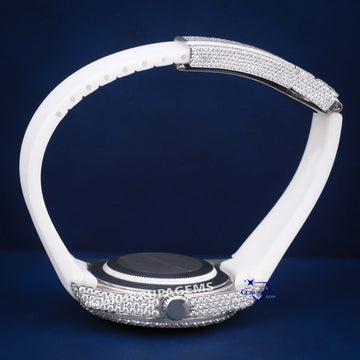 Womens 36 mm diamond watch customized white rubber belt Gurukrupa-Gems