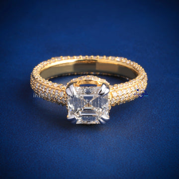 Asscher cut solitaire diamond ring for men women with vvs clarity diamonds - Gurukrupa-Gems
