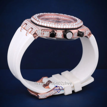 Customized white color strap diamond watch gift for men this valentine - Gurukrupa-Gems