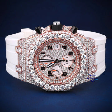 Customized white color strap diamond watch gift for men this valentine - Gurukrupa-Gems