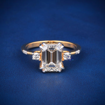 Emerald cut solitaire diamond ring VVS clarity - Gurukrupa-Gems