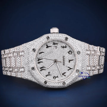 Full white arabic dial hip hop diamond watch vvs clarity - Gurukrupa - Gems