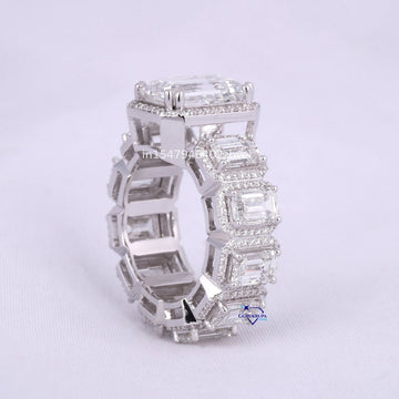 Fully iced out ring crafted in 14 kt gold elegantly designed in emerald diamonds with lab grown diamonds - Gurukrupa-Gems