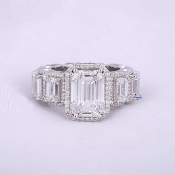 Fully iced out ring crafted in 14 kt gold elegantly designed in emerald diamonds with lab grown diamonds - Gurukrupa - Gems