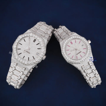 Fully white couple diamond VVS clarity watches - Gurukrupa-Gems