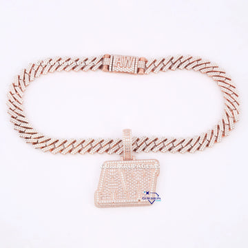 hand made lab round and baguette cut diamond custom chain pendant in 14kt rose gold Gurukrupa-Gems