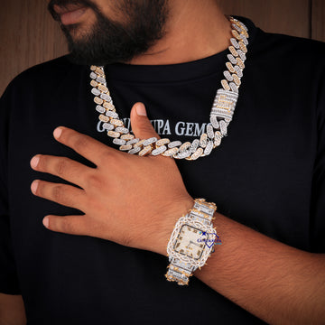 Two tone trending thorny watch and cuban chain