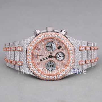 Hip Hop swagger chronograph two tone stainless steel luxury diamond watch for men women