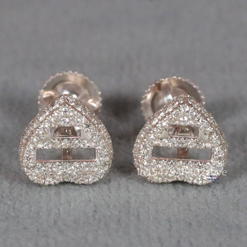 Unique Heart Shape Design Earring In 14 KT White Gold With Lab Created Round Cut Diamond Earring For Women