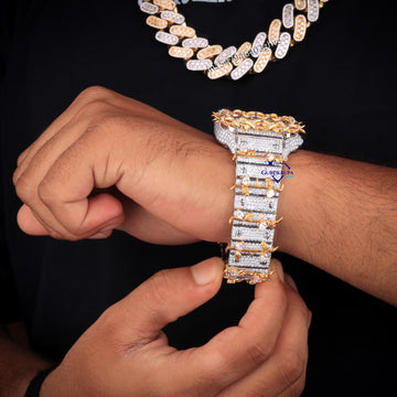 Two tone trending thorny watch and cuban chain