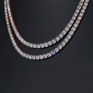 Wear this stylish neckline diamond necklace in 14 kt rose gold with lab created diamonds in vvs clarity